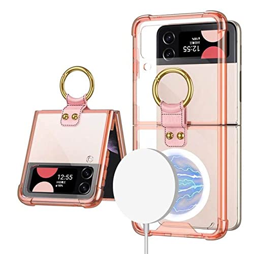 Coque de charge sans fil Samsung Z Flip 4 étui magnétique transparent avec support bague