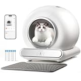 Litière pour chat autonettoyante, protection ultra sûre, contrôle par application/entrée inférieure/grande capacité avec 3 rouleaux de doublures et tapis