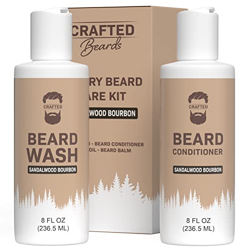Crafted Beards Beard Wash & Conditioner - Sandalwood Bourbon Scent - Beard Shampoo - Best Beard Wash - Beard Conditioner - Beard Kit - Beard Care - Beard Cleaner - 8Oz (Sb) #TOP17