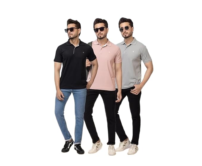 Image of Regular Fit Half Sleeve Soft and Comfortable Solid Polo T-Shirt for Mens (Pack of 3)