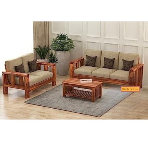 Image of Mamta Furniture Sheesham Wood Sofa Set 3 Seater and 2 Seater with Mattress Wooden Sofa for Living Room Modern Solid Wood 5 Seater Sofa Set for Home Office Drawing Room