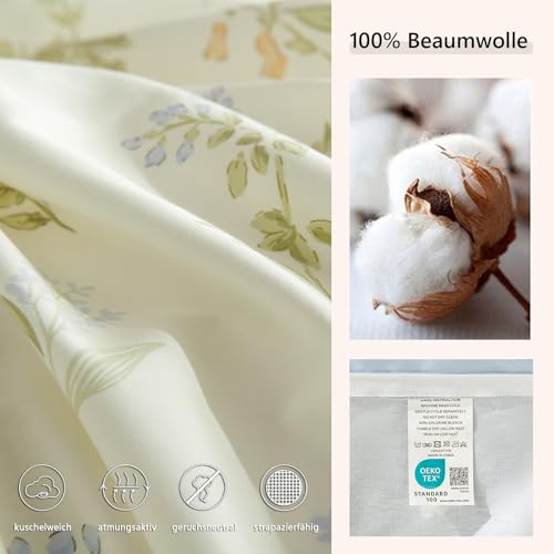 Freyamy Bettwäsche 135x200 Baumwolle Beige Pflanzen Blumen Bettwäsche Set – Ansicht 5