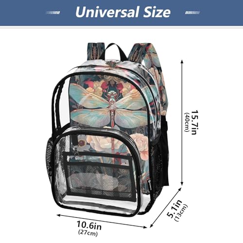 Dragonfly Flower Clear Backpack Heavy Duty See Through Transparent PVC BookBag for Kids Boy Girl School Work4