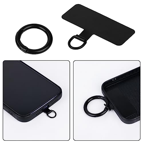 Phone Tether Tab, Black Metal Phone Lanyard Tab with 1 Metal Spring Ring Sturdy Portable Phone Lanyard Tether Tab for Cell Phone Replacement Part
