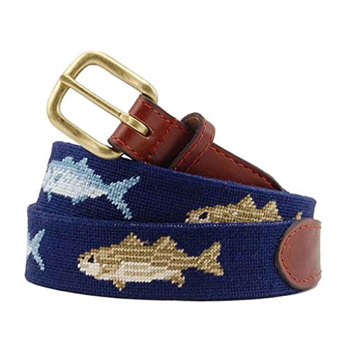 Bluefish and Striper Needlepoint Belt in Dark Navy by Smathers & Branson