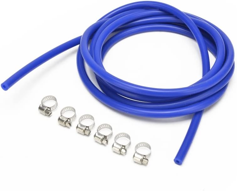 Universal High Performance Vacuum Silicone Hose ID 1/4 inch 10FT Silicone Vacuum Tubing Hose with 6 clamps (Blue, 6mm 3 Meters)