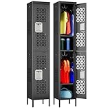 SUPEER 2 Doors Metal Locker with Adjustable Shelves and 6 Hooks,Metal Lockers for Employees for Gym,School,Office,Home,Garage,Assembly Required,Black