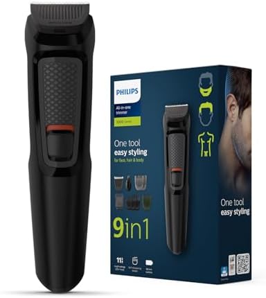 Philips India's No.1 Men's Trimmer | Self Sharpening Blades | Single Stroke Grooming I 9 In1 Face, Nose And Body I 2 +1* Year Warranty | No Oil Needed I 60 Min Runtime I MG3710/65,Black