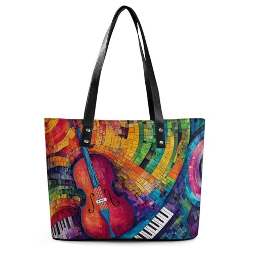 Abstract Musical Instrument Violin Piano Keys Printed Tote Bag for