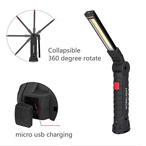 Led Work Light, Coquimbo Rechargeable Work Lights with Magnetic Base 360°Rotate and 5 Lighting Modes Ultra Bright COB Flashlight Inspection Lamp for Car Repair, Home Using and Emergency (27x4.5cm) - Thumbnail 6
