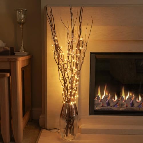 Festive Lights 5 x 87cm Tall Brown Willow Twig Branch Lights – 50 Warm White LEDs – Plug In Mains Powered Indoor Decorative Christmas & Home Accessory – Vase, Table, Bedroom & Living Room Rustic Decor