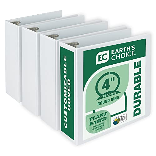 Image of Samsill Plant-Based 4 Inch Durable Round Ring, View Binder, Eco-Friendly, USDA Certified Biobased, 4 Pack, White