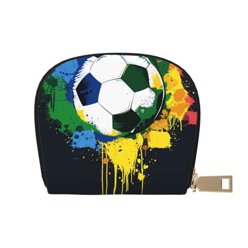 Colorful Football Printed Credit Card Wallet for Women Men Cute Zipper Card Cases Holder Mini Coin Purse with 12 Card Slots