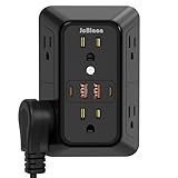 USB Wall Charger Power Strip Surge Protector with 4 USB Ports (2 USB C) Plug Extension Multiple Outlets Plug Extension Multi Outlet Plug in Adapter Spaced Outlets for Home Office Travel,White (Black)