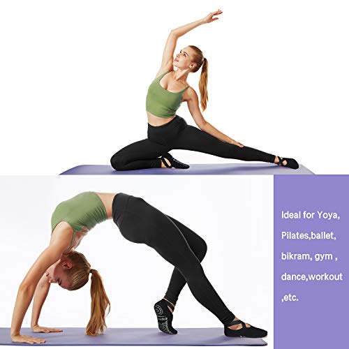 Yoga Pilates Non Slip Skid Socks for women,Anti Slip Grip Socks for Adult Ladies with Strap Sticky US 5-93