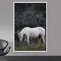 Framed Canvas Wall Art Horse Animals Dramatic Farmhouse/Country Horse Living Room Multicolor Photography - 16x24 inches