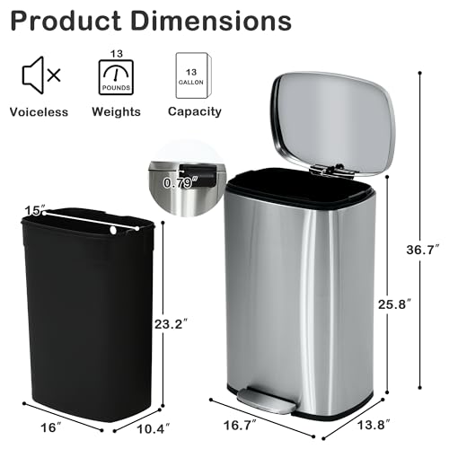 Caneca de basura de cocina con tapa 50L acero inoxidable miniatura 5