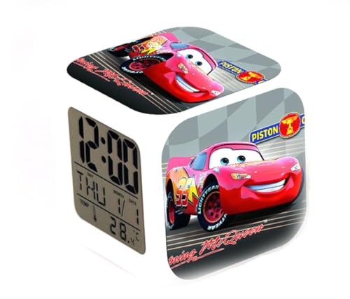 SuicRa Cars Réveil numérique LED 7 couleurs changeantes Thermomètre de bureau Nuit Cube Horloge LCD Décoration d'intérieur