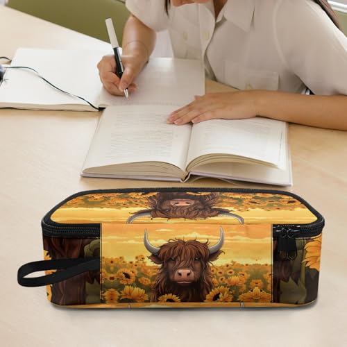 Image of Cattle Sunflower Girls Pencil Pouch, Large Capacity Pencil Case for 3-18 Years Kids Children, Unisex Pencil Bag for School, Office, Makeup, Gift