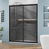 DELAVIN 60' W x 75' H Semi-Frameless Glass Shower Door in Matte Black, Sliding Shower Door with SGCC Gray Tempered Glass, Shower Glass Door with Water Seal Strip，Explosion-Proof Film, Smooth Sliding
