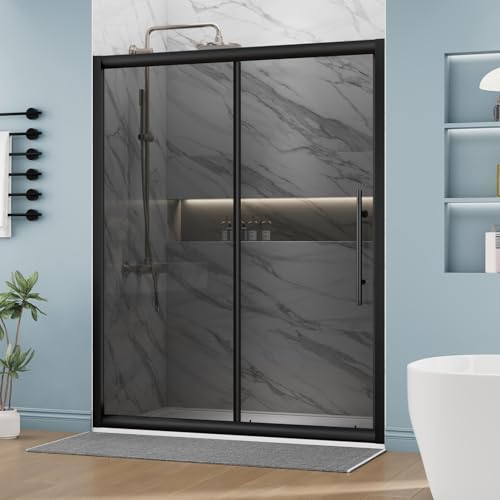 DELAVIN 60" W x 75" H Semi-Frameless Shower Glass Door, Black Shower Door by DELAVIN - Used condition - US$404.19
