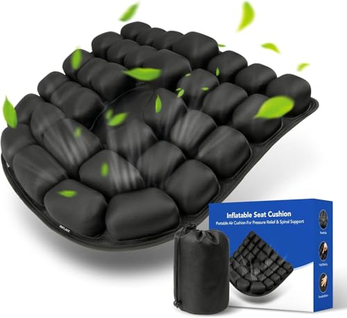 34 Air Cell Self-Inflating Seat Cushion, 3D Air Bubble Design for Tailbone Pain & Hemorrhoid Relief, Pressure Relief Cushion for Office Chair, Car, Wheelchair, Airplane Travel, Home (No Pump Needed) — view 2