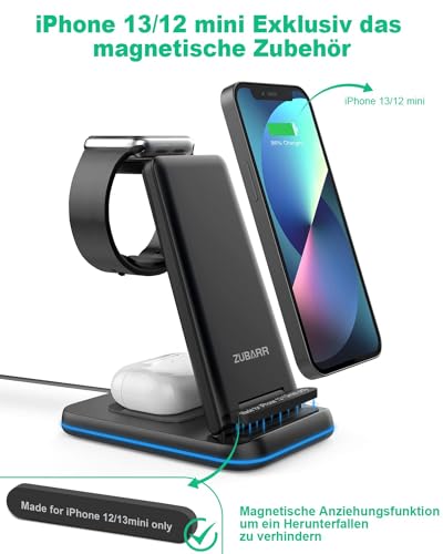 Faltbare kabellose iPhone Ladestation ZUBARR 3 in 1 für Apple und Samsung