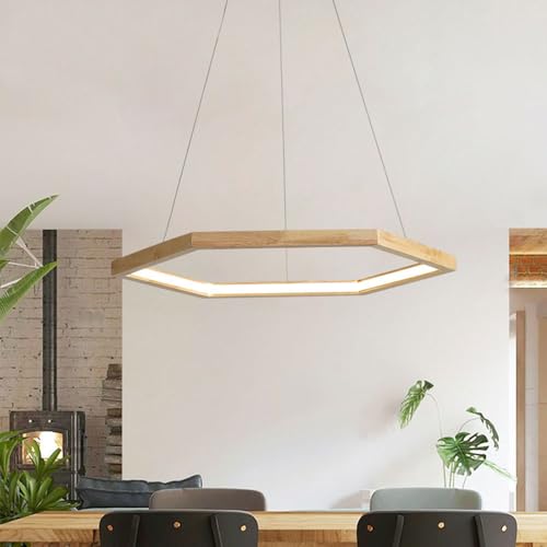Pendentif à LED dimmable en bois noble et design hexagonal pour une suspension d'exception