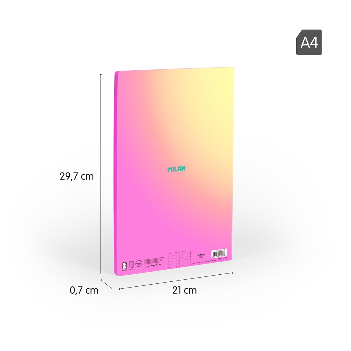 MILAN Sunset Collection A4 Glued Squared Notebook 48 Sheets 95gsm Pink      Unknown Binding