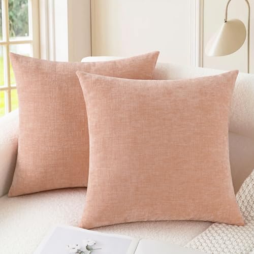 Image of CaliTime Throw Pillow Covers Decorative 16 X 16 Inches Pack of 2 Cozy Chenille Cushion Cases for Couch Sofa Bed Living Room Home Dusty Pink