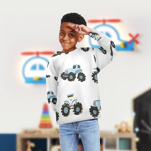 JUNZAN Cartoon Trucks Car White Little Girls Pullover Hoodie Fleece Tops Clothing Shirts Athletic 4T4