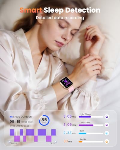 Smartwatch Damen mit Telefonfunktion, 1000mAh Akku, 100 Tage Standby, 1.83" Fitnessuhr mit Herzfrequenz, SpO2, Schlafmonitor, 120+ Sportmod, IP68 Smart Watch, Schrittzähler für Android iOS Roségold 4