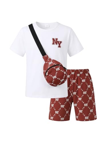 Image of PureChapter Boys Summer Outfits Boys Short Sets Short Sleeve T Shirt Shorts Bag Kids Clothes Clothing Sets Teen 5-14