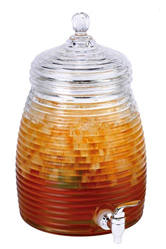 Elegant Mini Beehive Glass Beverage Dispenser with Glass Lid and Spigot - Hold 1.3 Gallons of Your Favorite Beverage - for Outdoor Dining, Parties, Outdoor Events or Tailgating