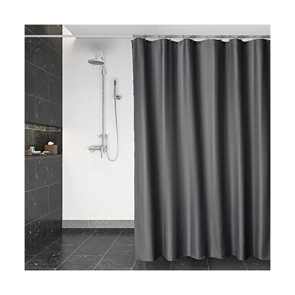 DUFU Wasserdichter Duschvorhang, Waschbar Schnelltrocknend Textil Stoff Polyester Badewanne Vorhang mit 12 Duschvorhängeringen, Transparent Duschvorhang, Dunkelgrau (180 x 200 cm)