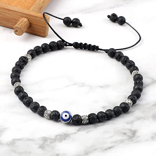 Bracelets réglables en pierre de lave noire onyx pour offrir