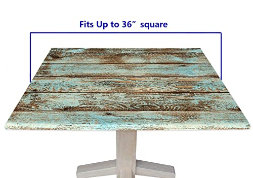 Square Vintage Wood Grain Fitted Tablecloth, Elastic Edge Waterproof Wipeable Washable Decor Table Clothes, For Family Courtyard Party Wrinkle Oil Proof Polyester Tablecloths, Fits 36X36 Inch Table #TOP5