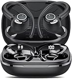 Jesebang Wireless Earbuds, Bluetooth 5.3 Headphones, 2024 Wireless Earphones HiFi Stereo Sound with ENC Mic, Sport Headsets in Ear EarHooks for Running, IP7, 40H Dual LED Display, Matte Black