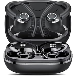 Jesebang Wireless Earbuds, Bluetooth 5.3 Headphones, 2024 Wireless Earphones HiFi Stereo Sound with ENC Mic, Sport Headsets in Ear EarHooks for Running, IP7, 40H Dual LED Display, Matte Black