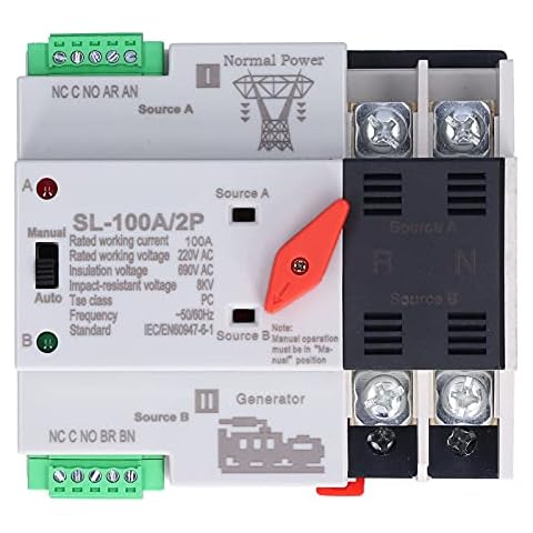 Dual Power Automatic Transfer Switch AC 220V 2P 100A ATS PC Automatic Changeover Toggle Switch Double Transfer Switch for Municipal Electricity, Generator Cover