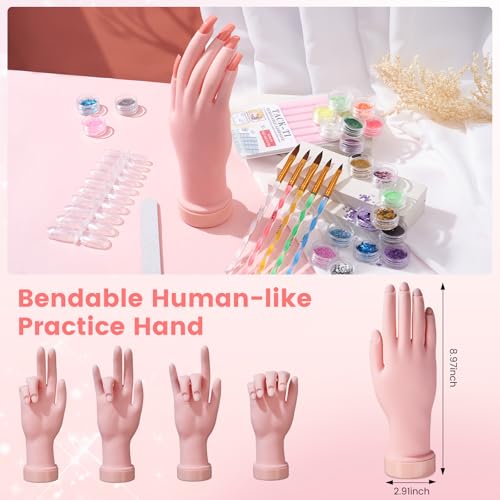 Deciniee Acrylic Nail Kit: Practice Hand Acrylic Powder Set with UV Lamp and Electric Nail Drill-False Nail Tips Manicure Full Set for Beginners Home Salon-Nail Art Decoration Tools in Pink Gift Bag - Image 4
