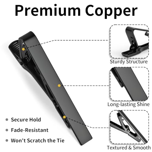 Image of MOWPOG 6 Pcs Tie Clips for Men, Tie Bar Pins Tacks with Gift Box | Copper, Shiny & Glossy, for Father, Husband, Boyfriend, Business, Wedding, Suit Accessories, Easy to Open, Won't Fade /Scratch