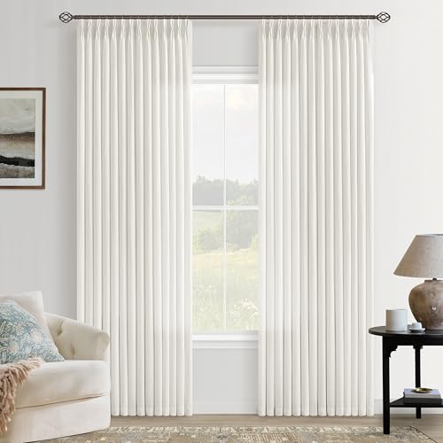 Image of Cream Semi Sheer Linen Pinch Pleated Curtains 80 Inch Long
