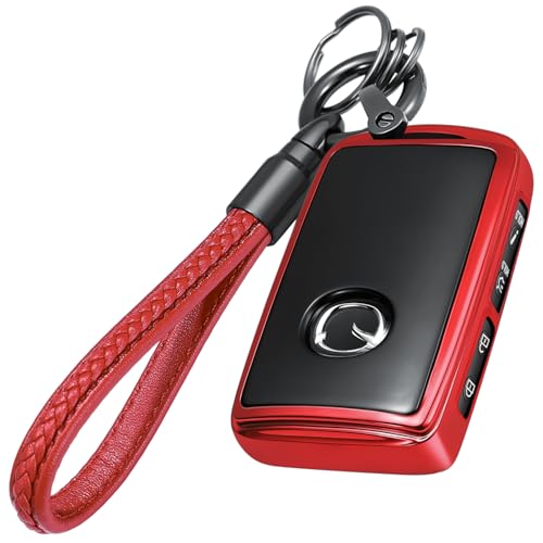 Lcyam Key Fob Cover Case Key Holder with Leather Keychain for Mazda 2025 2026 CX-5 CX-30 Mazda3 CX-50 CX-90 PHEV MX-5 (Red)