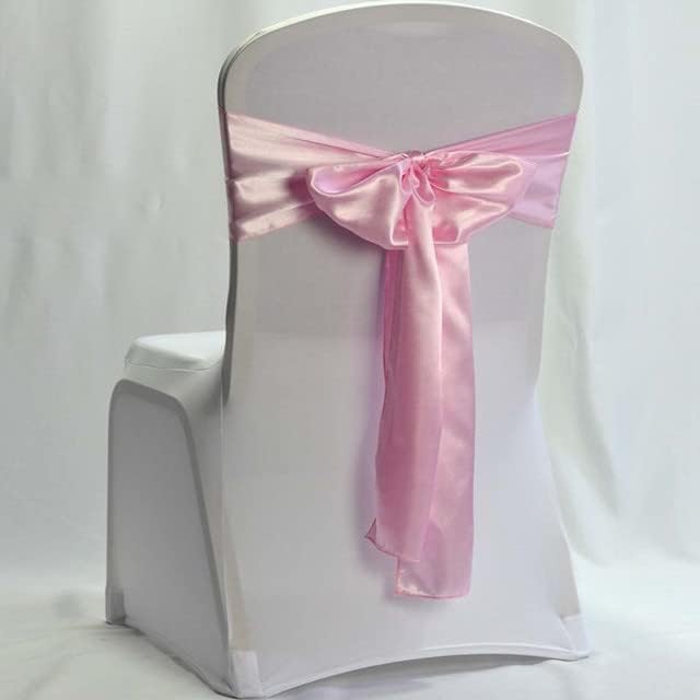 25pcs Satin Chair Sash Wedding Chair Ribbon Bow Hotel Banquet Decoration Event Party Supplies-Navy Blue(Pink)