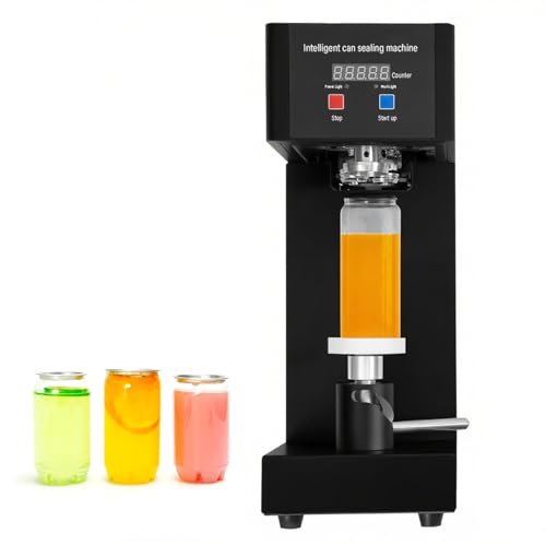 IVEJBZLWMN Commercial Can Sealer Machine with LCD Counter, Semi-Automatic Aluminum Tin Can Capper for Bubble Tea Juice Beer, Height Adjustable 14-21cm, Stainless Steel Body, Fast 5s Sealing Speed