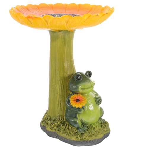HANABASS Frog Bird Feeder and Sunflower Bird Bath Resin Outdoor Garden Decoration for Lawn Patio Backyard 6.88X5.9 Inch Portable Water Bath