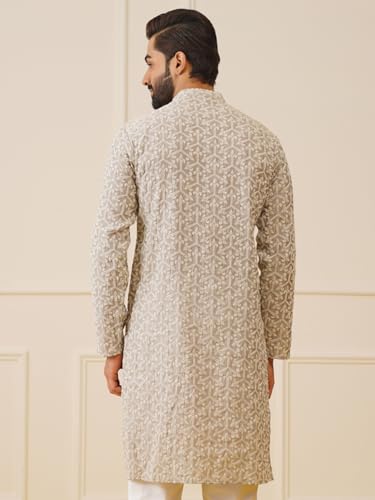 Image of Jompers Men's Silk Blend Regular Fit Chikankari Embroidered Kurtas.