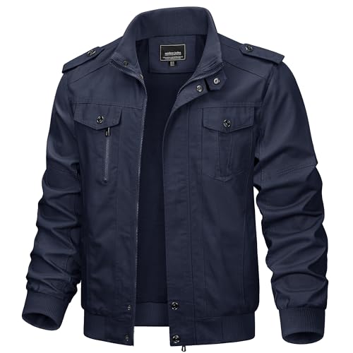 Preisvergleich Produktbild KEFITEVD Herrenjacke Übergangsjacke Herren Herbst Jacke Stehkragen Field Jacket Army Jacke Männer Übergang Jacke Military Baumwolle Blouson Dunkelblau 3XL