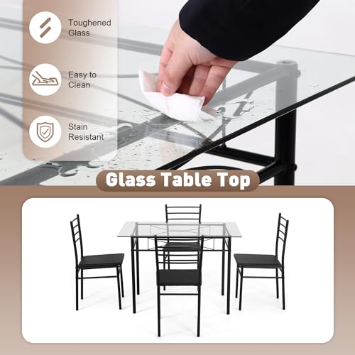 PayLessHere Kitchen Dining Room Table and Chairs Set 5-Piece Classic Dining Table Set for 4,Glass Top Table and 4 Rectangular Modern Chairs with Metal Legs for Dining Room - Image 5